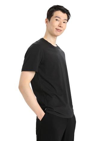 Black Men's Icebreaker Merino Central Classic Short Sleeve T Shirts | USA 1146FDNM